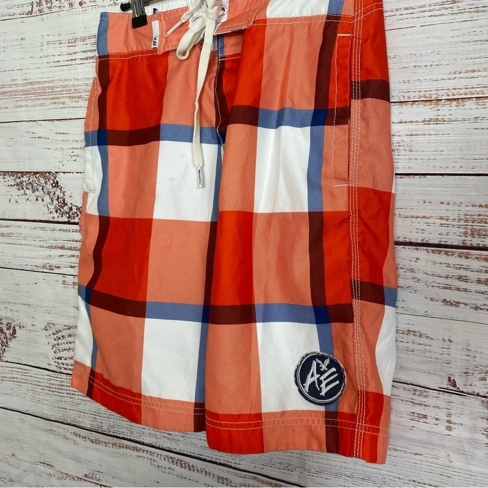 American eagle plaid Orange size XS drawstring‎ waist board swimming shorts